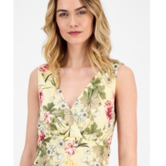 Connected Women's Floral Print Tiered Sleeveless MIDI Dress - Yellow - Picture 2 of 4